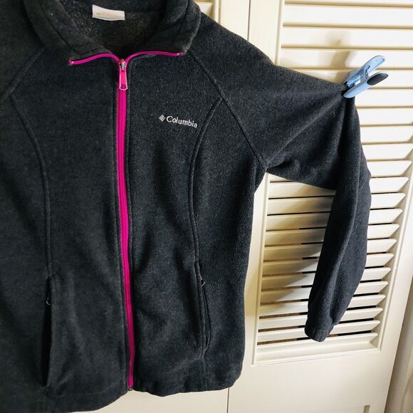 Columbia Womens Fleece Jacket Small Gray Pink Lightwieght Full Zip Cinch Waist - Picture 3 of 6